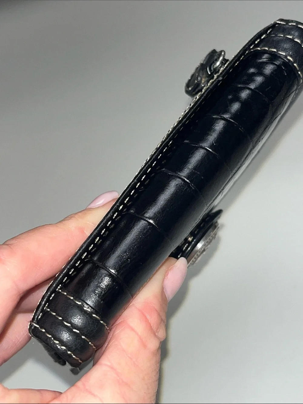 Brighton Black Leather Croc Stamped Print Wallet with Decorative Snap